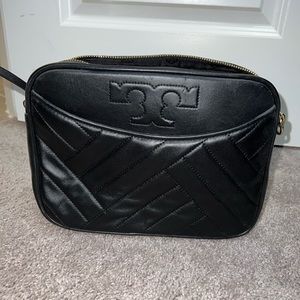 Black leather Tory Burch cross body purse